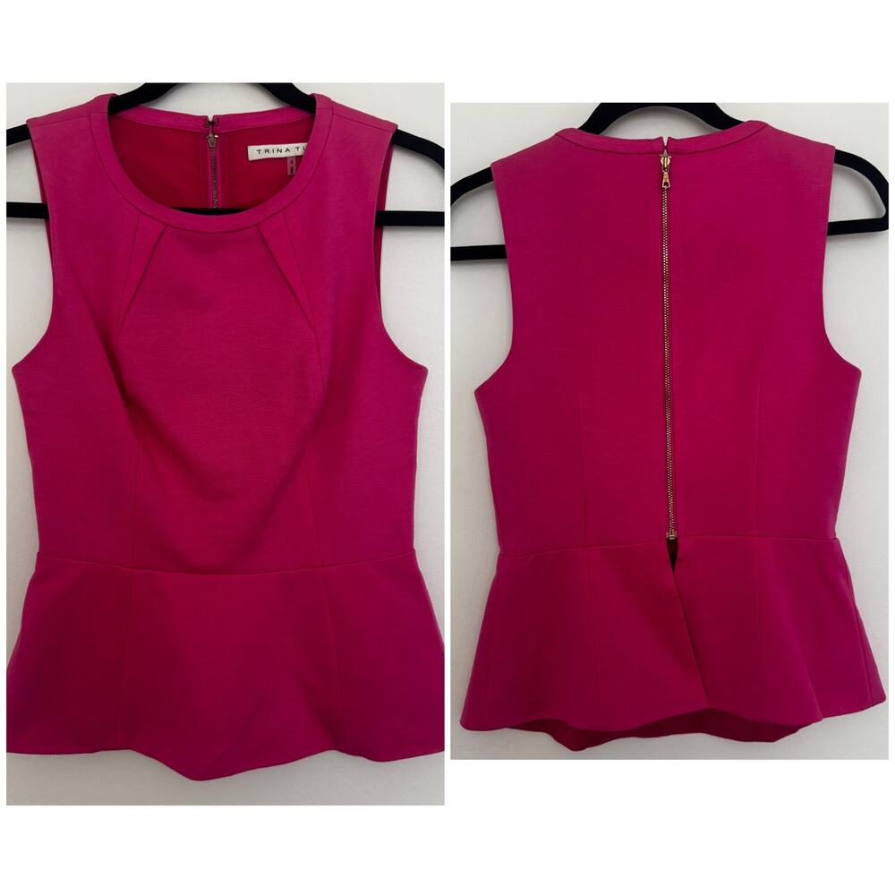 Trina Turk Sleeveless Peplum Top in a Vibrant Hot Pink